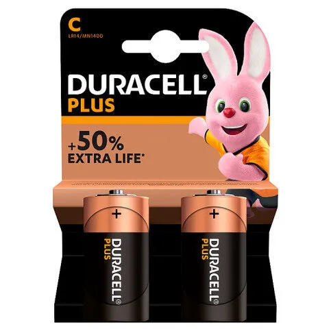 Duracell Plus Type C Alkaline Batteries, Pack of 2