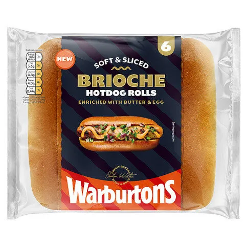 Warburtons 6 Brioche Hotdog Rolls