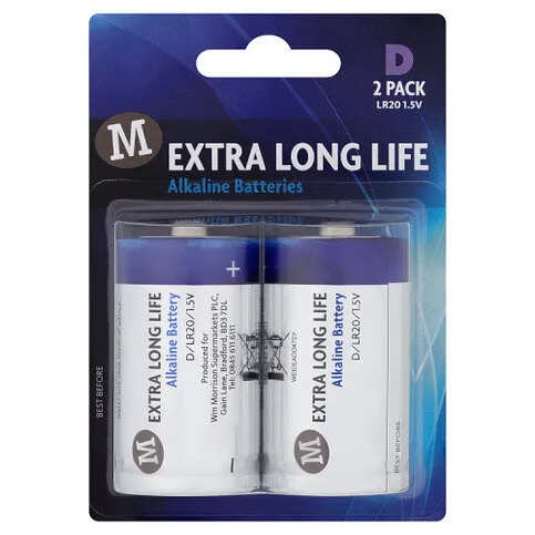 Morrisons Extra Long Life Alkaline Battery D 2 Pack