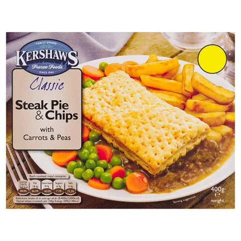 Kershaws Classic Steak Pie & Chips with Carrots & Peas 400g