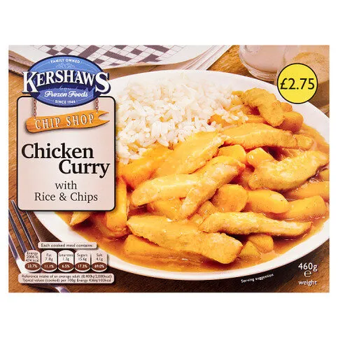 Kershaws Chip Shop Chicken Curry with Rice & Chips 460g