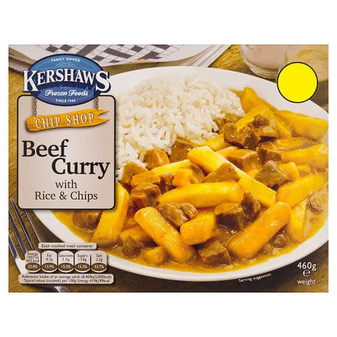 Kershaws Chip Shop Beef Curry with Rice & Chips 460g