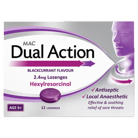 MAC DUAL ACTION BLACKCURRANT LOZENGES 12'S