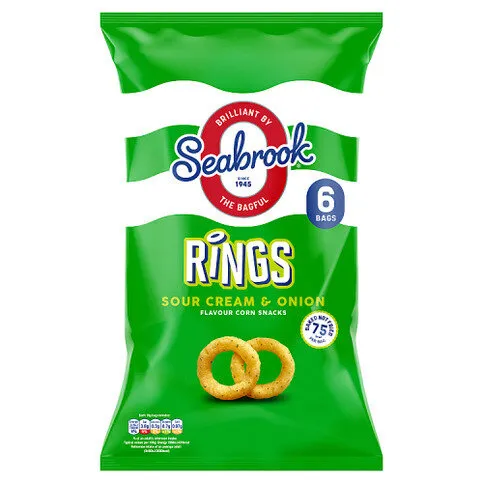 Seabrook Rings Sour Cream & Onion Flavour Corn Snacks 6 x 16g