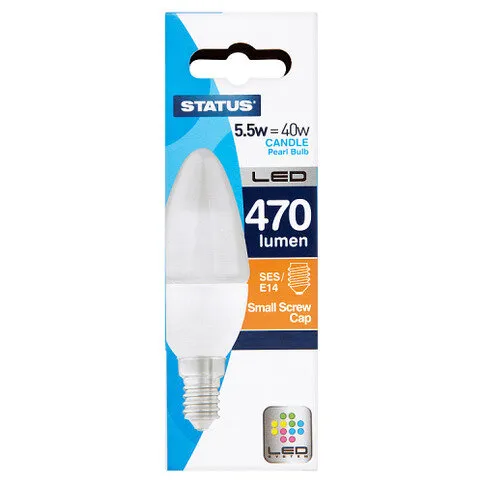 Status 5.5w=40w Candle Pearl Bulb LED 470 Lumen Small Screw Cap