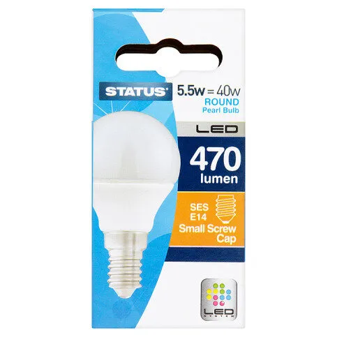 Status 5.5w=40w Round Pearl Bulb LED 470 Lumen Small Screw Cap