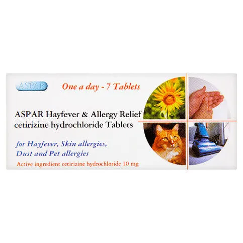 Aspar Hayfever & Allergy Relief Cetirizine Hydrochloride Tablets 7 Tablets