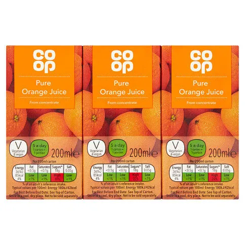Co-op Pure Orange Juice 3pack 200ml