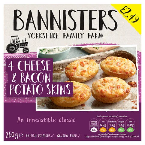 Bannisters Yorkshire Family Farm 4 Cheese & Bacon Potato Skins 260g
