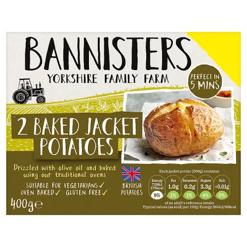 Bannisters Yorkshire Family Farm 2 Baked Jacket Potatoes 400g