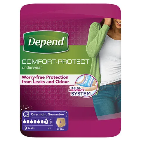 DEPEND UNDERWEAR LADIES LARGE 9'S
