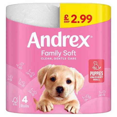 Andrex Family Soft Toilet Tissue Standard Rolls, 4 Rolls, 170 sheets