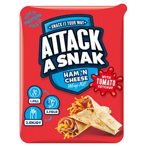 Attack a Snak Ham 'n Cheese Wrap Kit with Tomato Ketchup 86g
