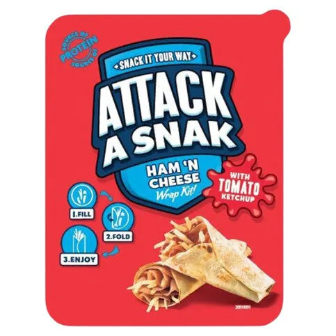 Attack a Snak Ham 'N Cheese Wrap Kit with Tomato Ketchup 86g