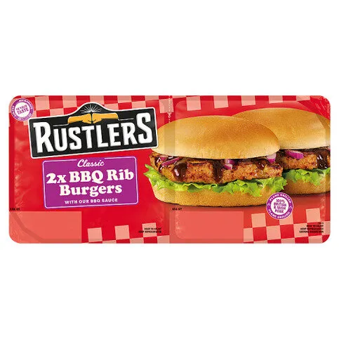 Rustlers Classic BBQ Rib Burgers with our BBQ Sauce 244g