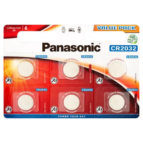 Panasonic Coin Lithium Battery CR-2032 6 Pack