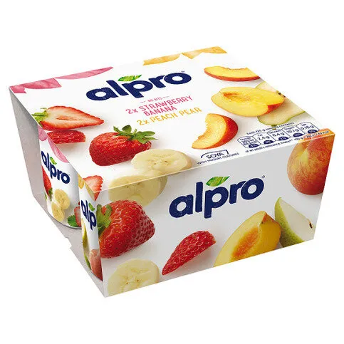 Alpro No Bits Strawberry-Banana & Peach-Pear Yoghurt Alternative 4x125g