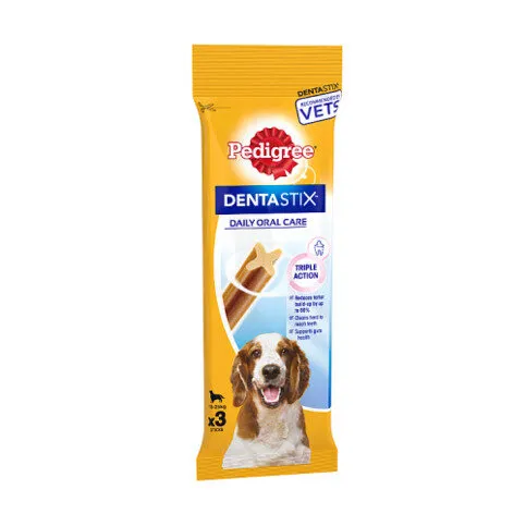 Pedigree Dentastix Daily Adult Medium Dog Treats 3 x Dental Sticks 77g
