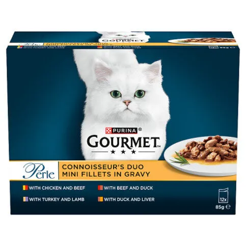 GOURMET Perle Connoisseur's Duo Mini Fillets in Gravy Wet Cat Food 12x85g