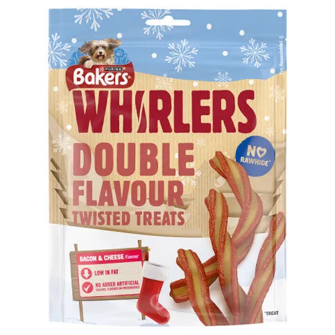 BAKERS Whirlers Bacon and Cheese Dog Treats 130g XMAS
