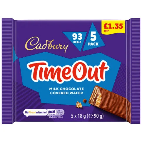Cadbury Timeout 5-pack PMP £1.35 Milk Chocolate Wafer Biscuit Bars Multipack (5x 18g bars) 90 g