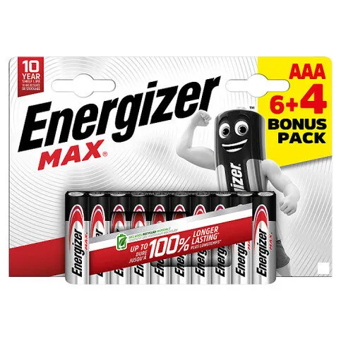 Energizer Max Aaa Alkaline Batteries 6+4pk Ps 10pk