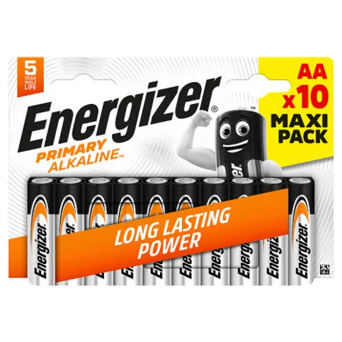 Energizer Primary Alkaline AA Batteries, 10 Pack