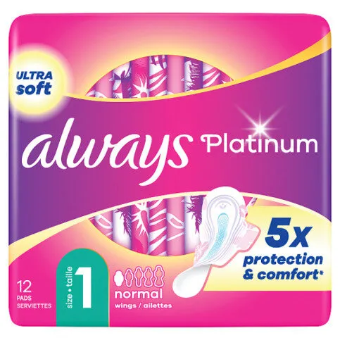 Always Platinum Sanitary Towels Normal (size 1) With Wings 12 Pads