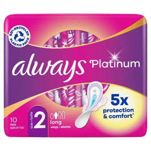 Always Platinum Long (Size 2) Pads Wings 10 Sanitary Towels