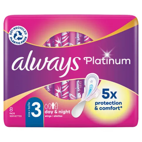 Always Platinum Day & Night (Size 3) Pads Wings 8 Sanitary Towels