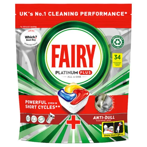Fairy Platinum Plus All In One Dishwasher Tablets Lemon, 34 Tablets