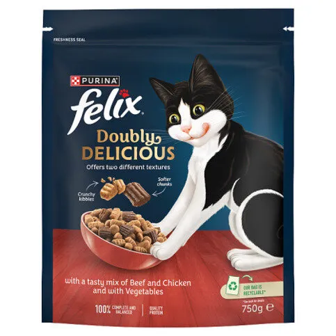 FELIX Doubly Delicious Beef, Chicken & Veg Dry Cat Food 750g