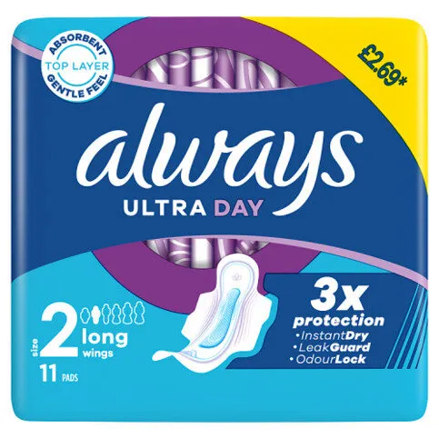 Always Ultra Day Sanitary Towels Long (Size 2) With Wings 11 Pads