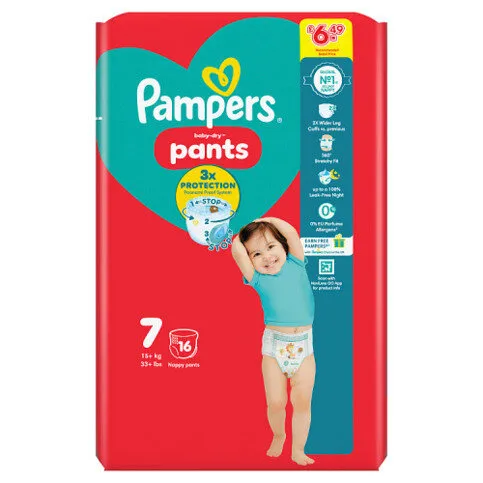 Pampers Baby-Dry Nappy Pants Size 7, 16 Nappies, 15kg+