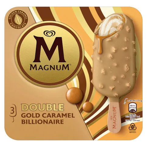Magnum Ice Cream Sticks Double Gold Caramel Billionaire 3x 85 ml