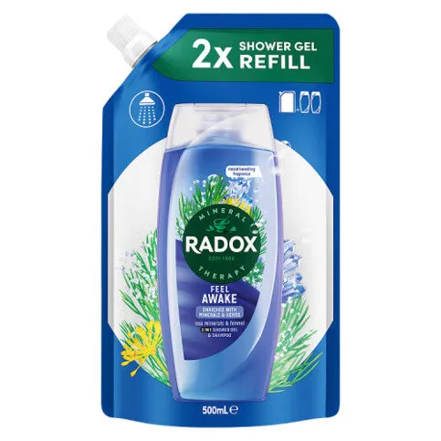 Radox Mineral Therapy 2-in-1 Shower Gel & Shampoo Feel Awake Eco Refill 500 ml 