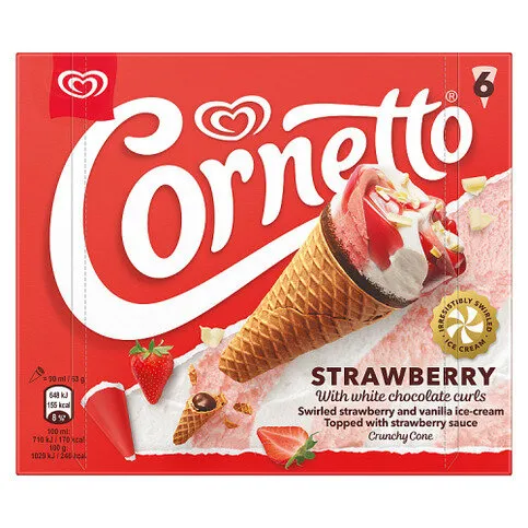 Cornetto Strawberry Ice Cream Cones 6x 90 ml
