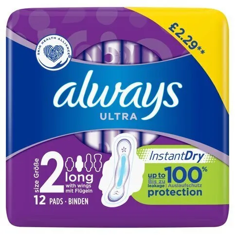 Always Ultra Sanitary Towels Long (Size 2) Wings 12 Pads