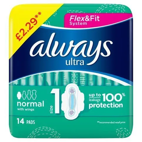 Always Ultra Sanitary Towels Normal (Size 1) Wings 14 Pads