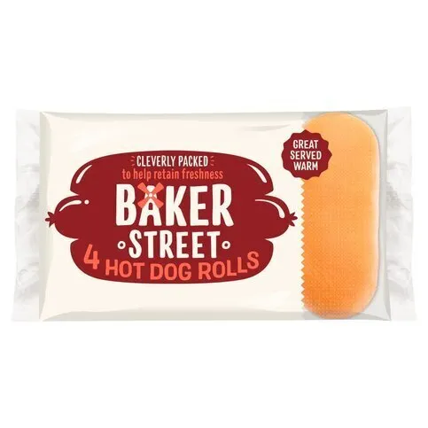 Baker Street Classic Hot Dog Rolls Pre-Cut 4 Pack