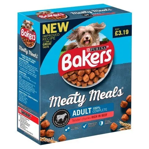 Bakers Meaty Meals Adult Dry Dog Food Beef 1kg