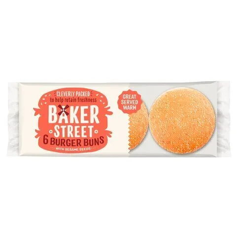 Baker Street Original Burger Buns with Sesame Seeds Pre-Sliced 6 Pack