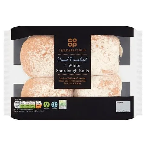 Co-op Irresistible Hand Finished 4 White Sourdough Rolls