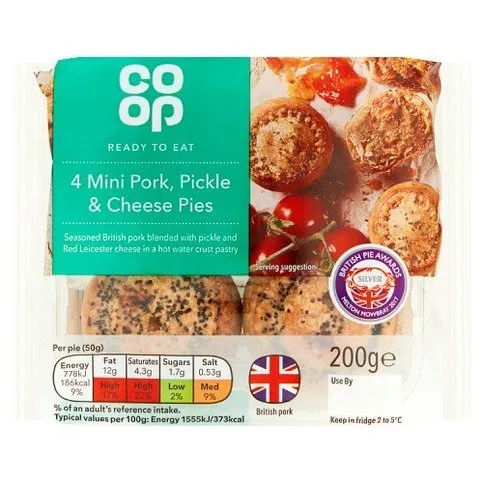 Co-op 4 Mini Pork, Pickle & Cheese Pies 200g