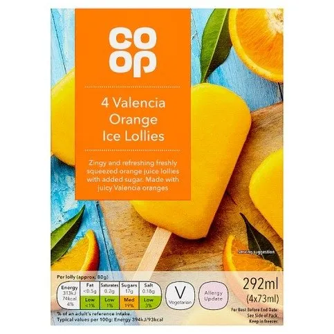 Co-op Valencia Orange Ice Lollies 4 x 73ml (292ml)