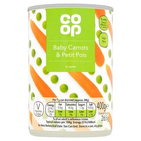 Co-op Baby Carrots & Petit Pois in Water 400g