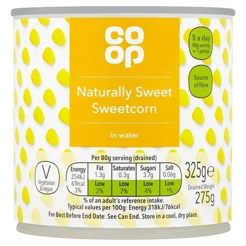 Co Op Naturally Sweet Sweetcorn In Water 325g