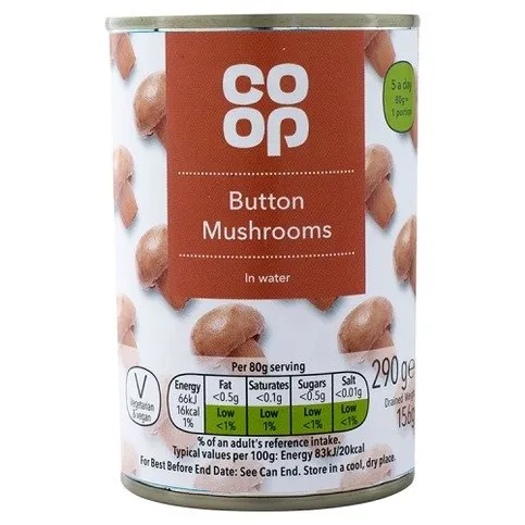 Co-Op Button Mushrooms in Water 290g