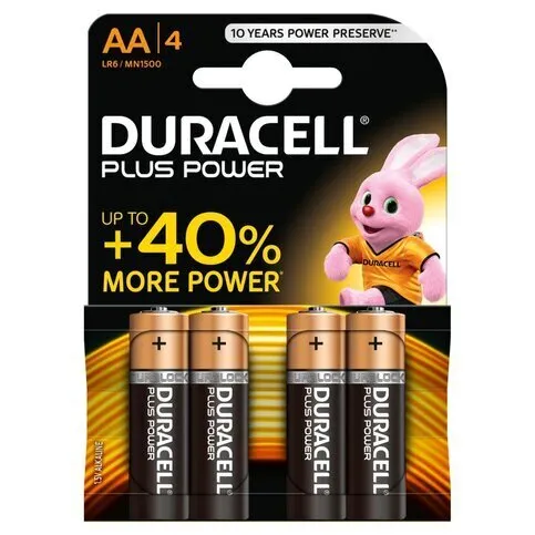 Duracell Plus AA Alkaline Batteries, Pack of 4