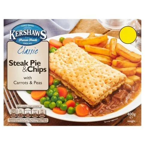Kershaws Classic Steak Pie & Chips with Carrots & Peas 400g